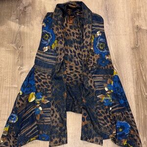 Multiples Blue and Brown Floral Leopard Open Sleeveless Cardigan